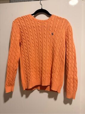 Ralph Lauren Peach-Orange Cable Knit Crewneck Sweater